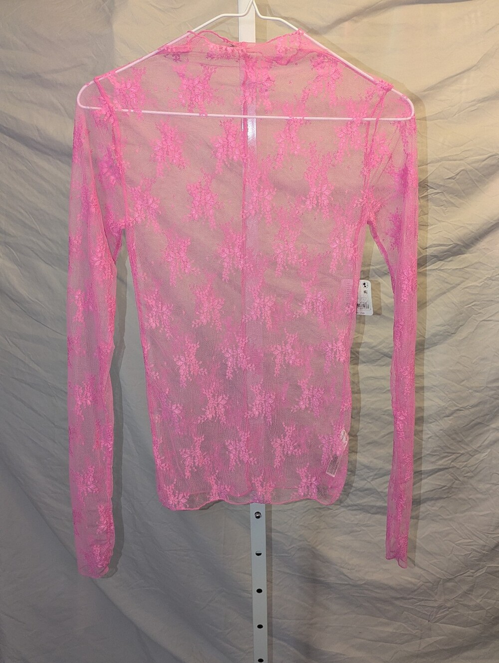 NWT Intimately Free People Sheer Floral Mesh Lace Layering Top Neon Pink (S)